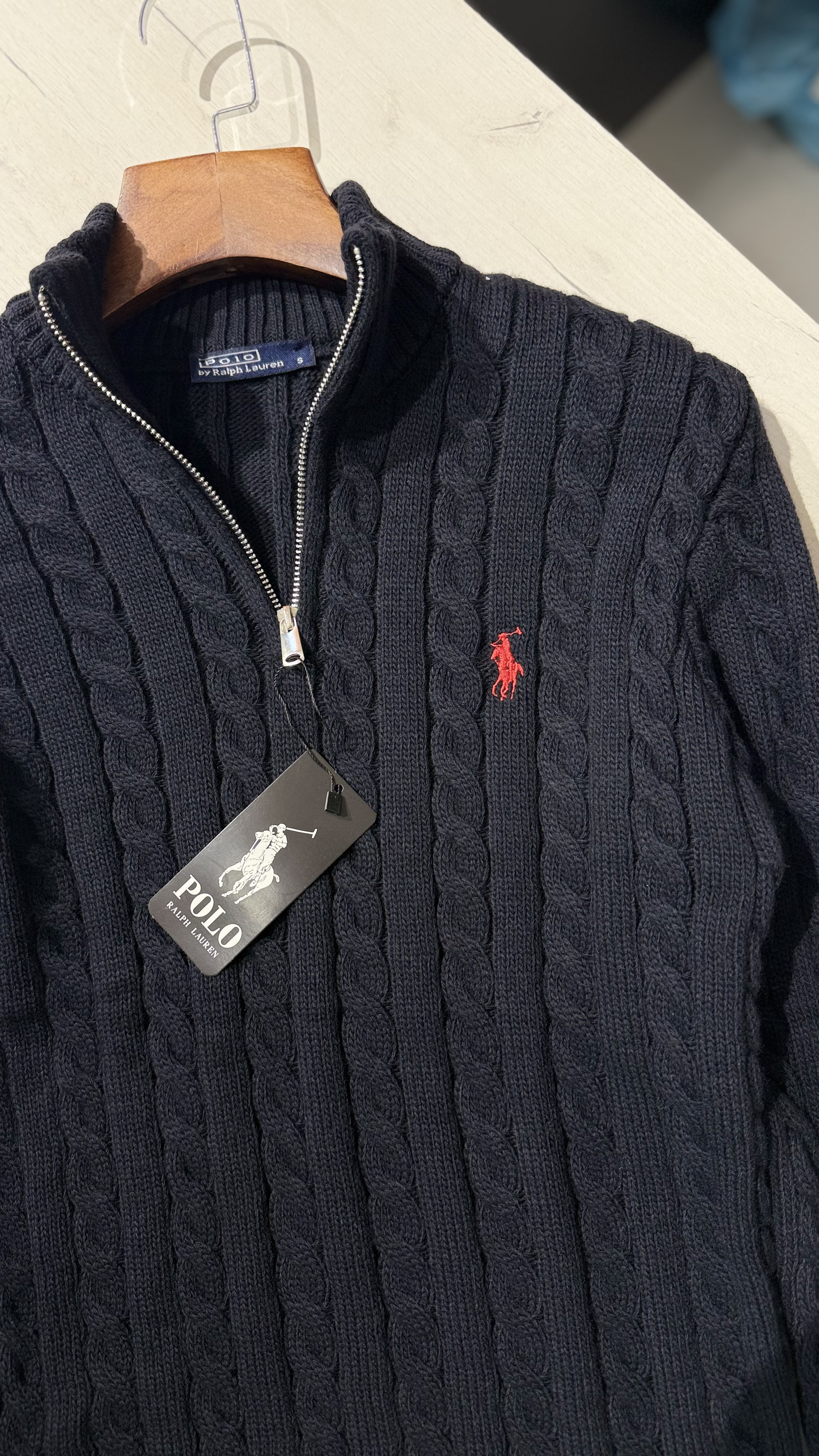 POLO RL Cable Knit Quarter Zip – Blu e Errët