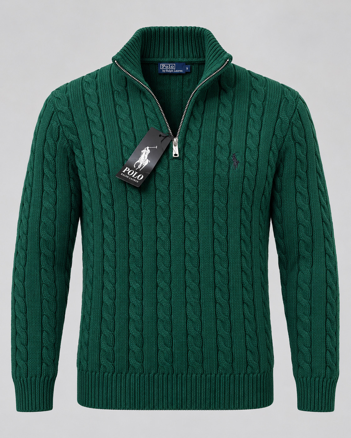POLO RL Cable Knit Quarter Zip – i Gjelbër