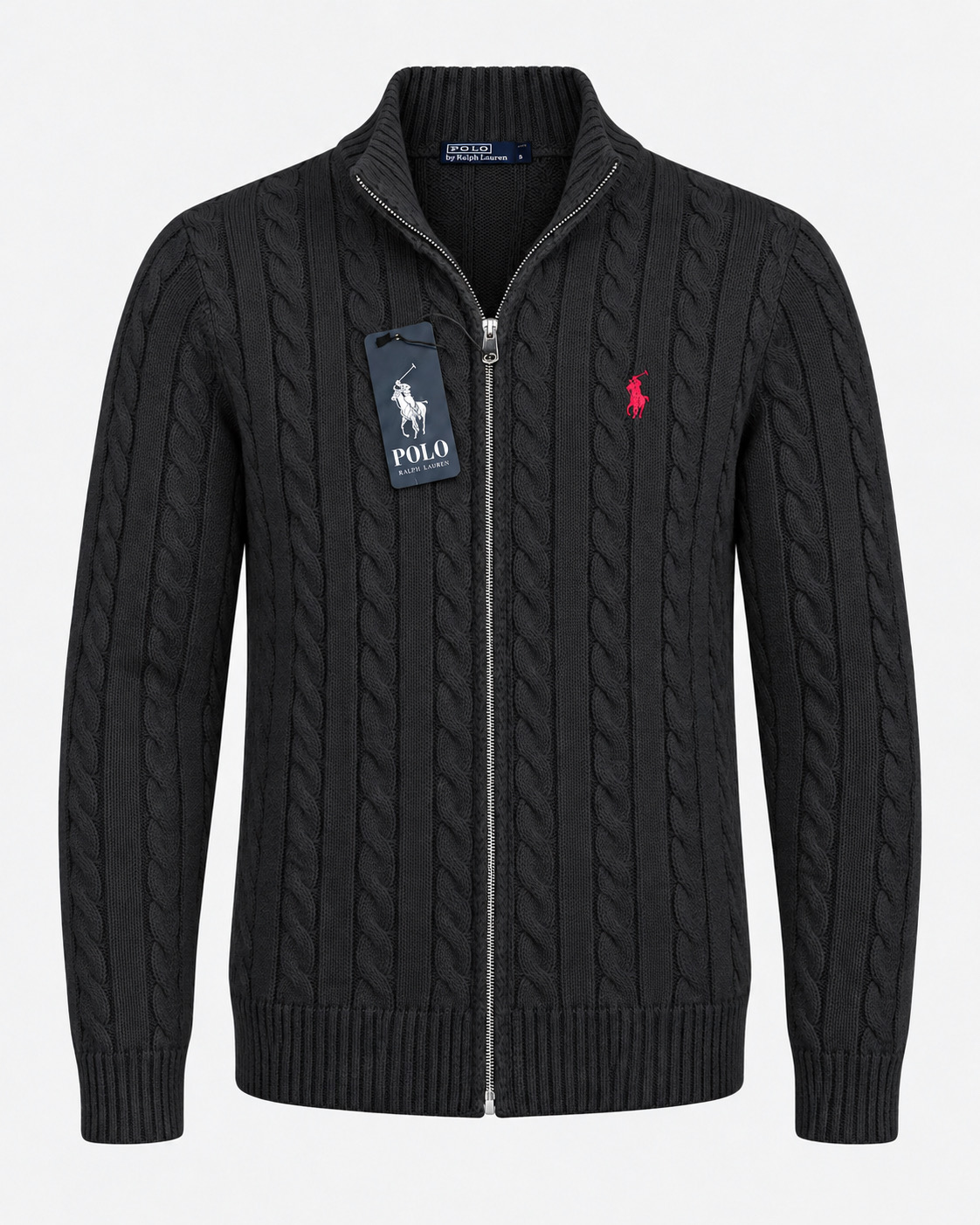 Polo Zipper Cable Knit -BLACK