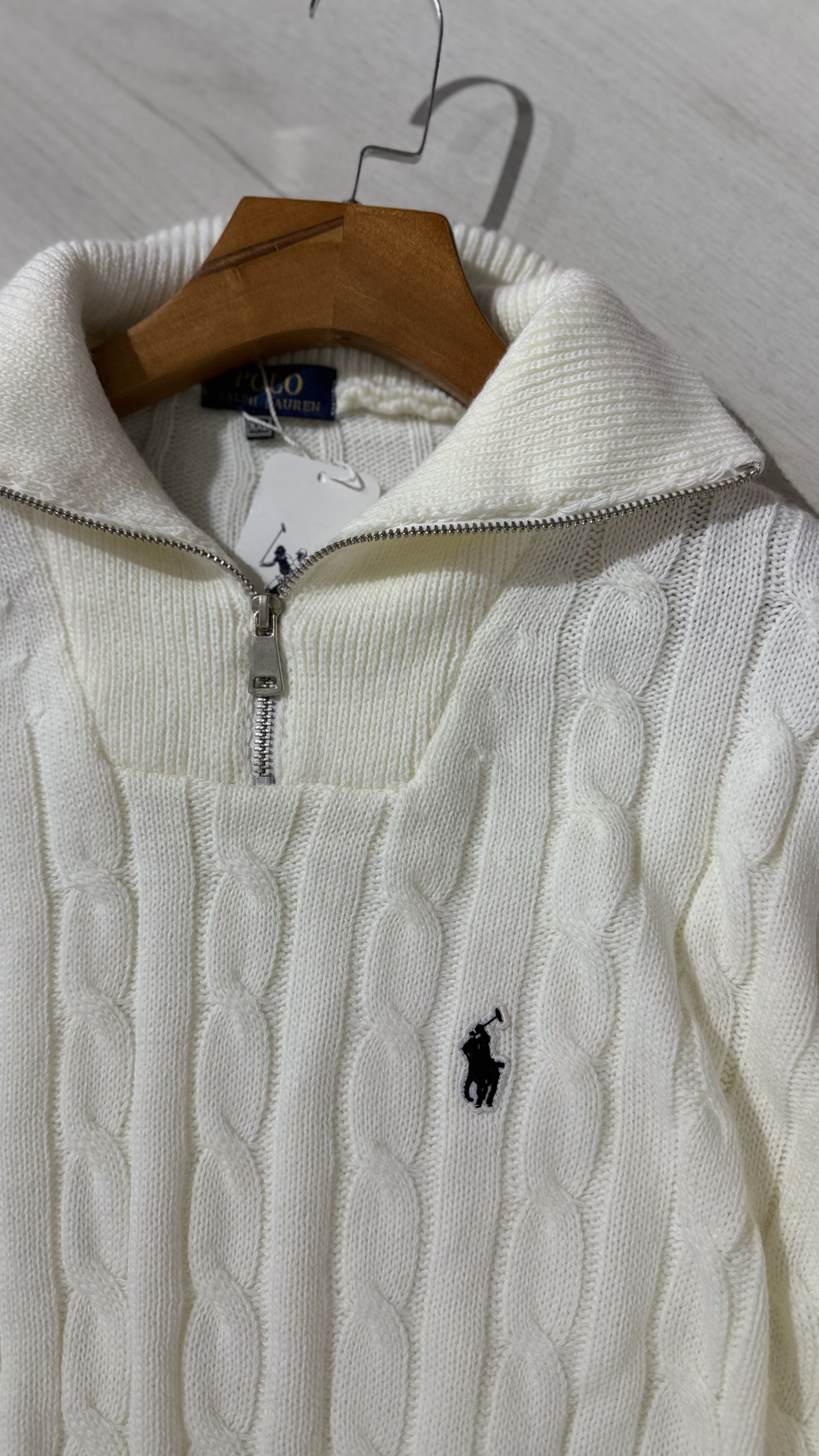 QUARTER ZIP POLO CABLE KNIT