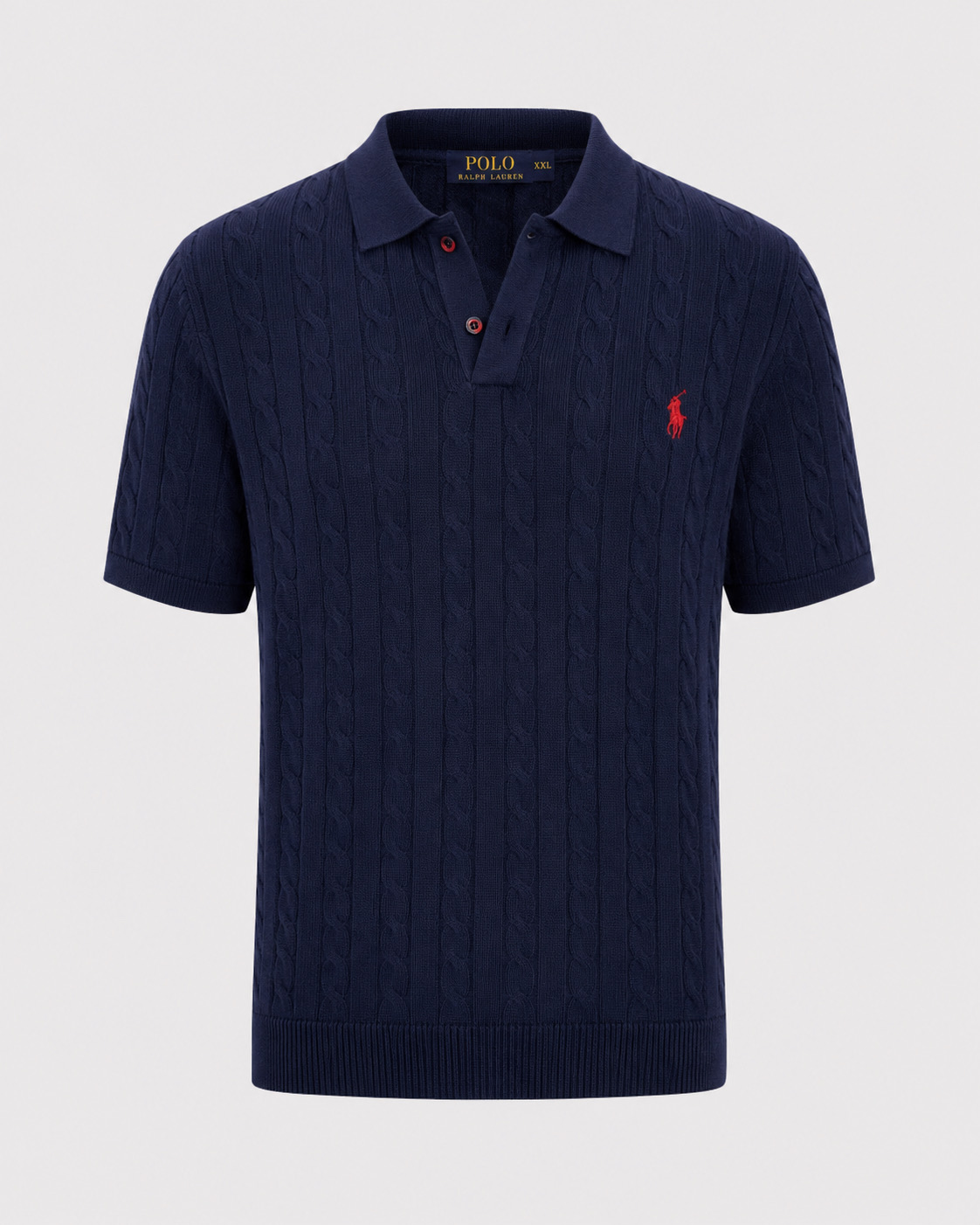 Navy Open Cable Knit-Polo