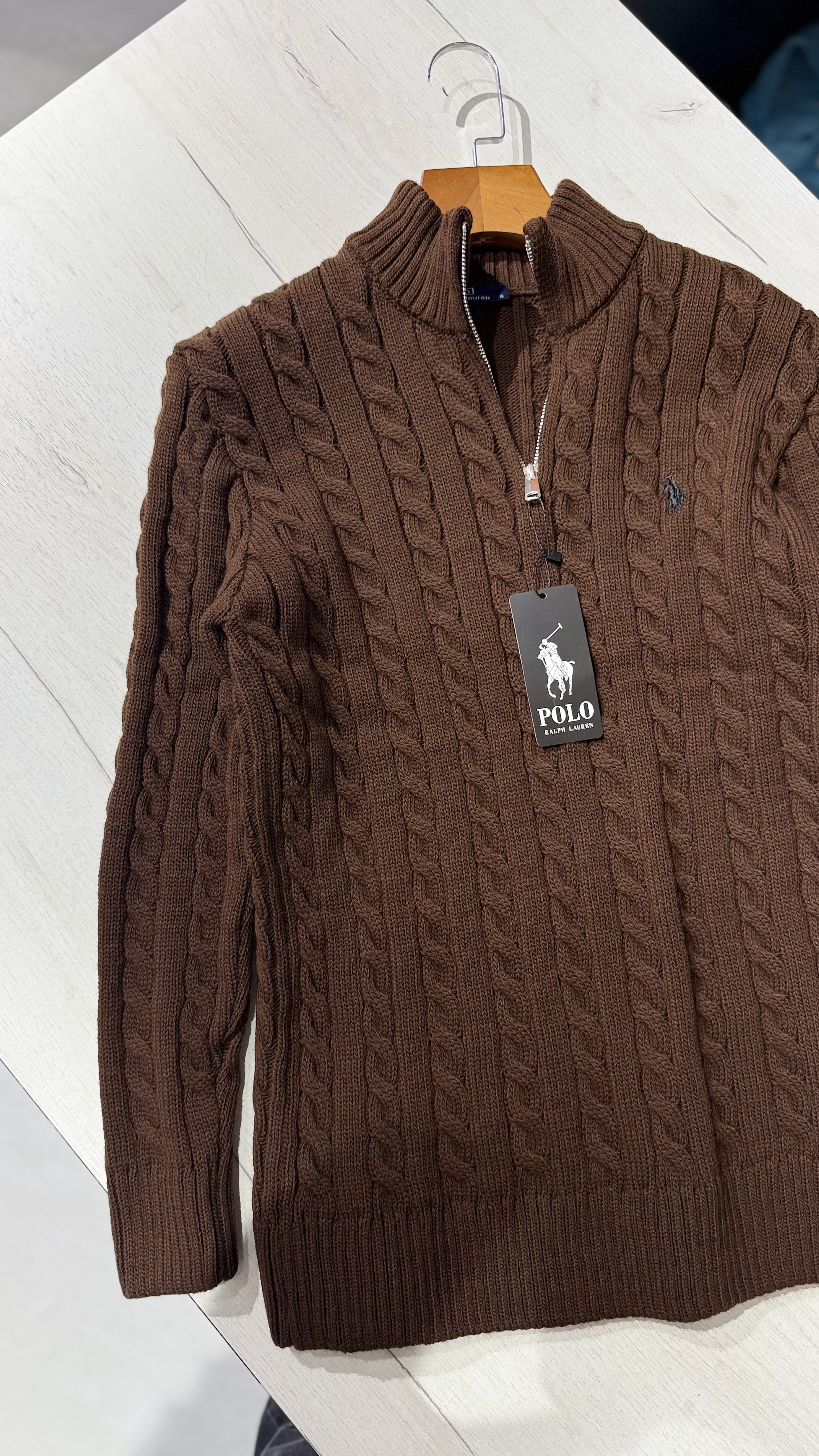 POLO RL Cable Knit Quarter Zip – Kafe