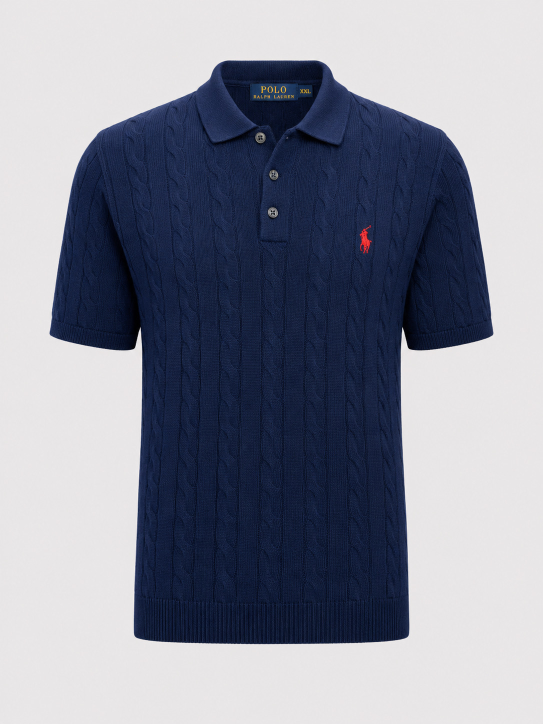 Navy Cable Knit- Crest Polo