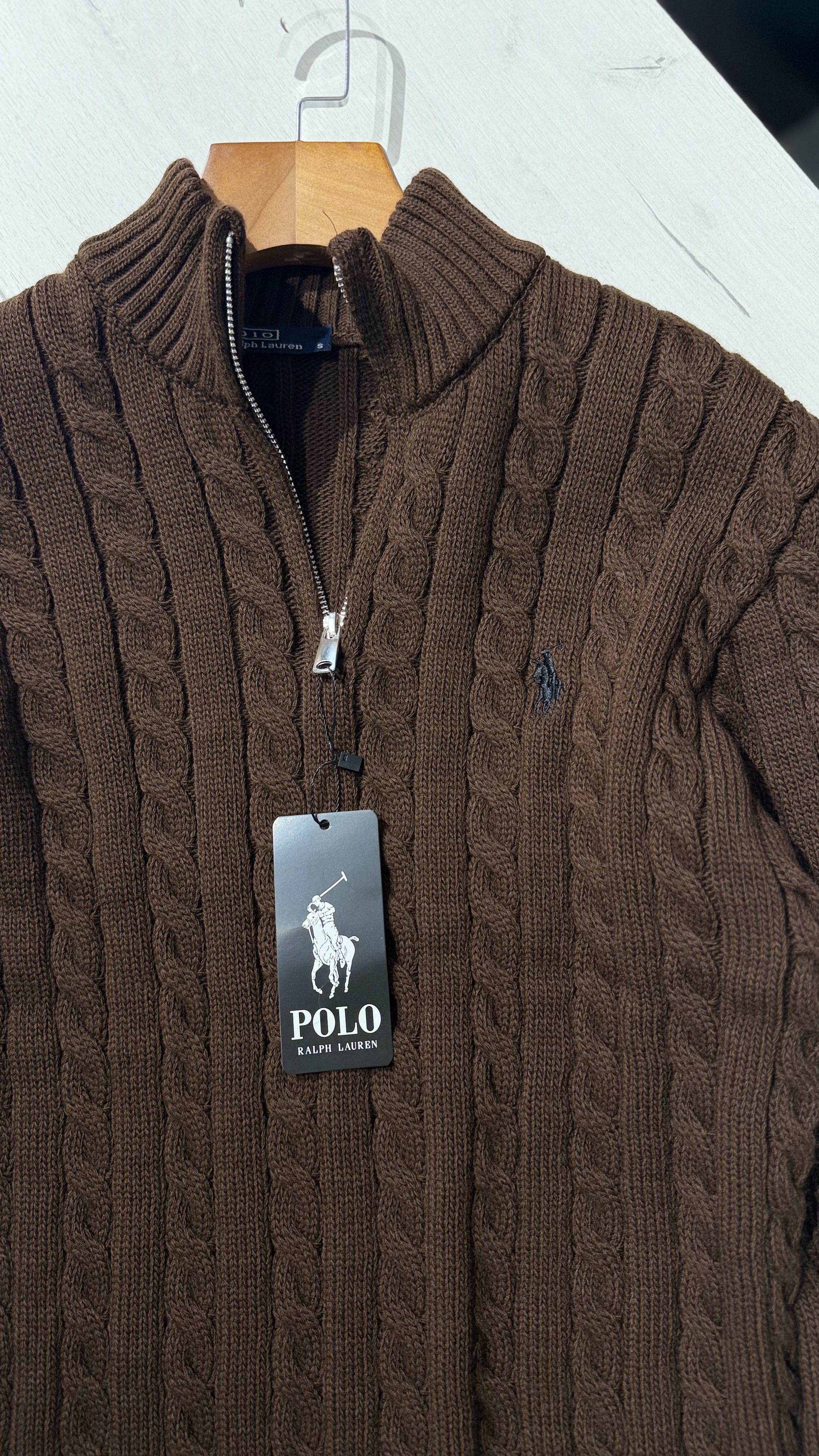 POLO RL Cable Knit Quarter Zip – Kafe