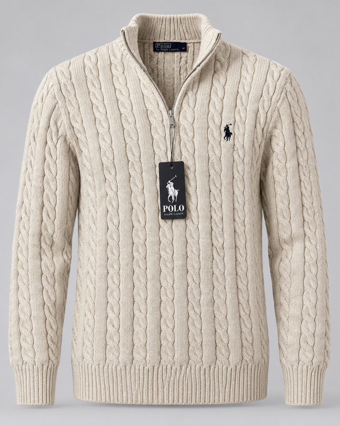 POLO RL Cable Knit Quarter Zip – Krem