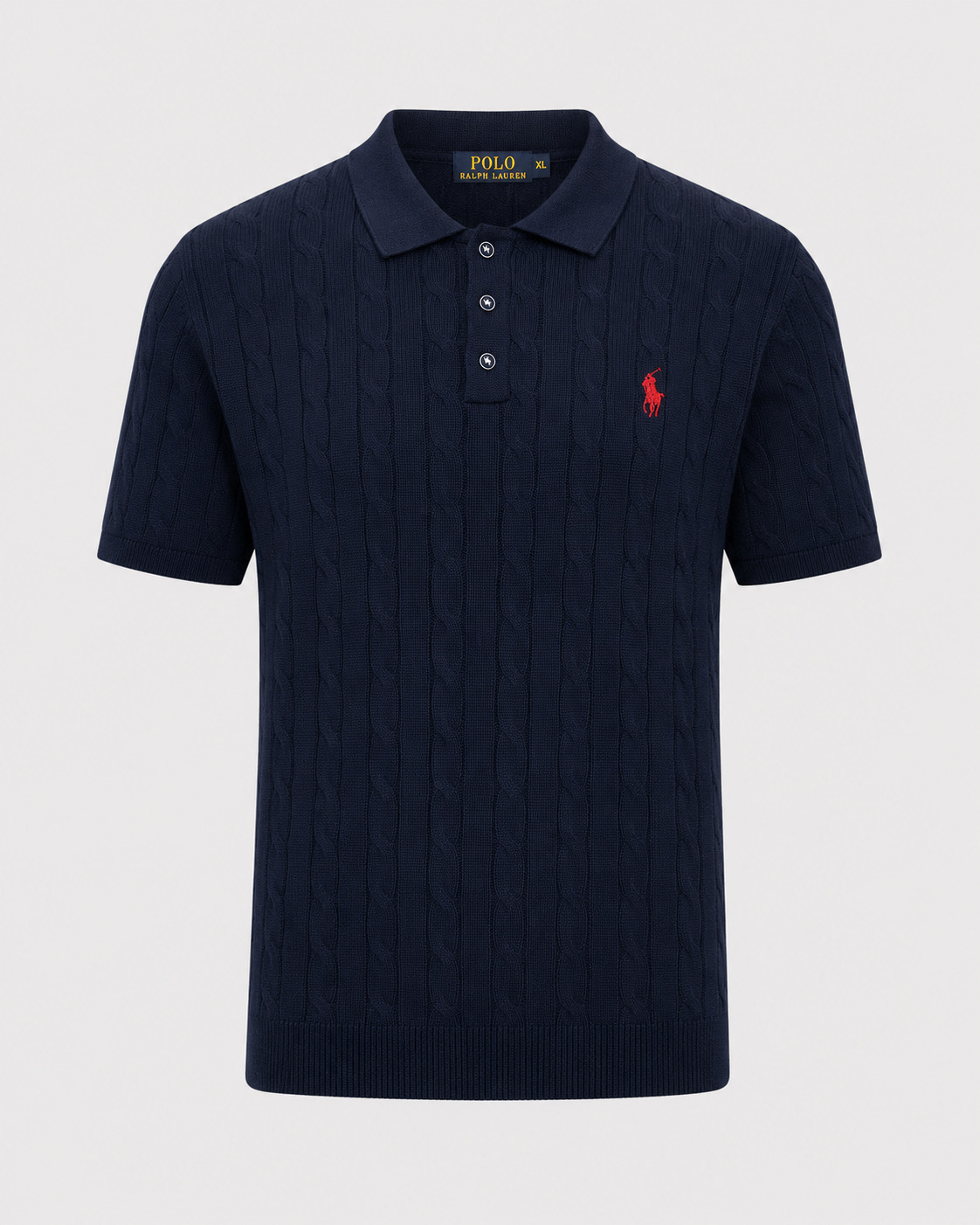 Navy Cable Knit Polo
