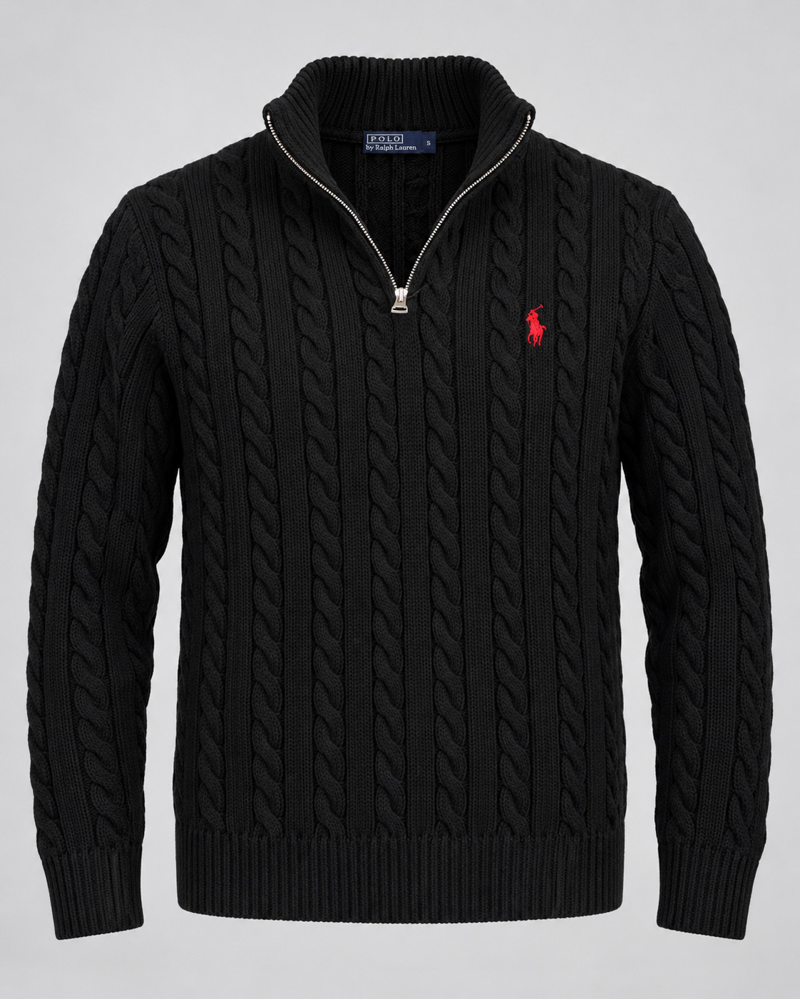 POLO QUARTER ZIP CABLE KNIT BLACK