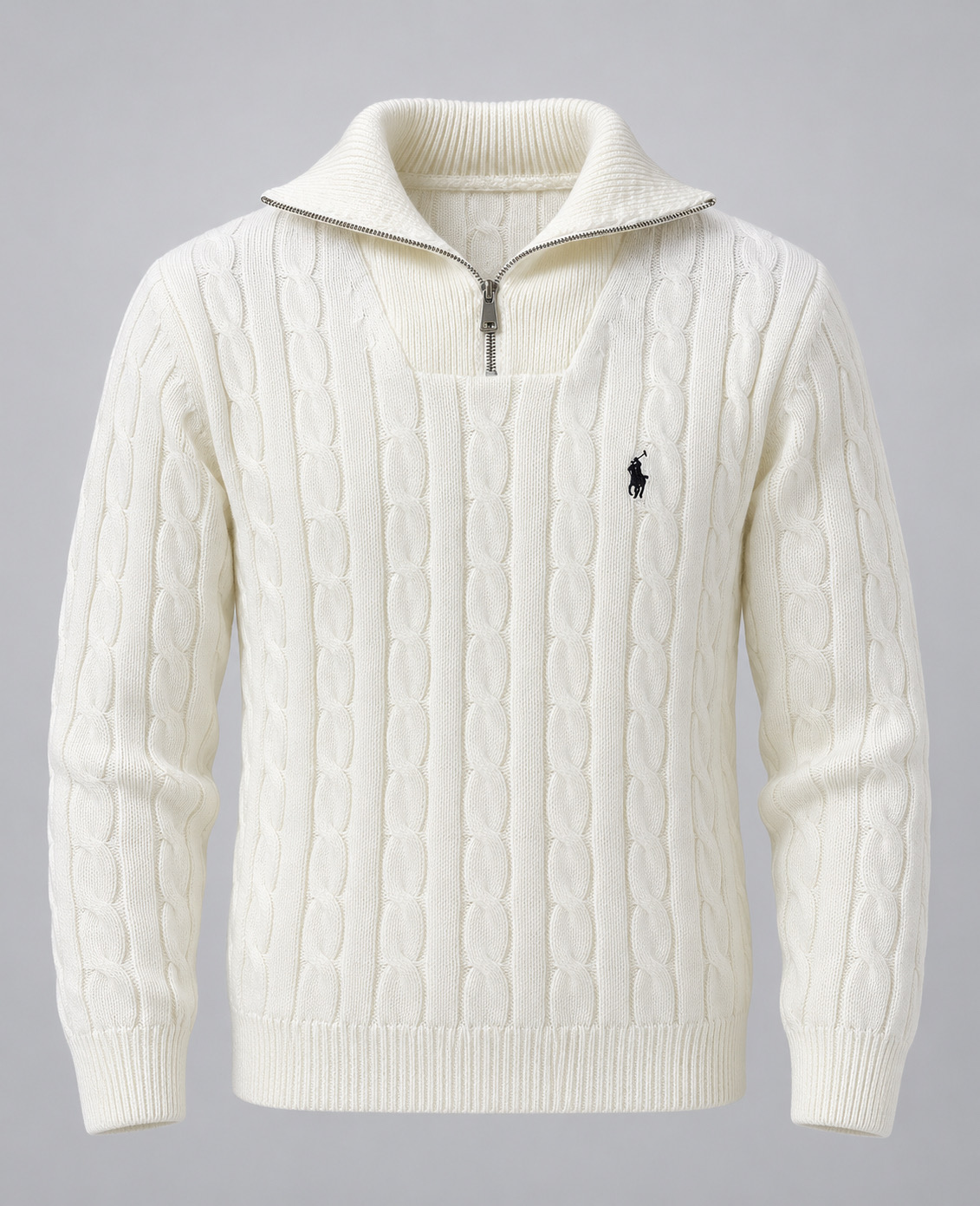 QUARTER ZIP POLO CABLE KNIT