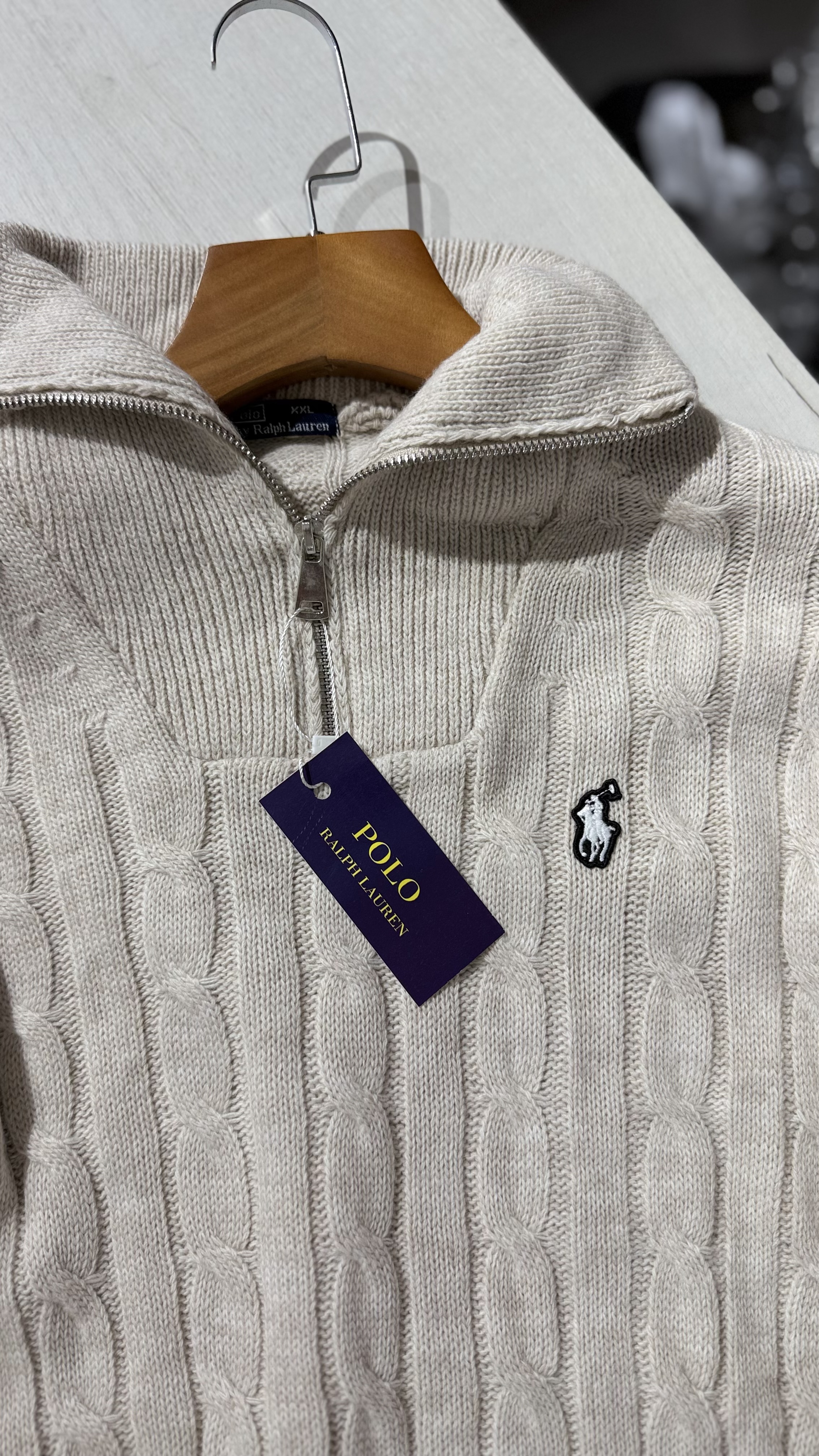 QUARTER ZIP POLO CABLE KNIT
