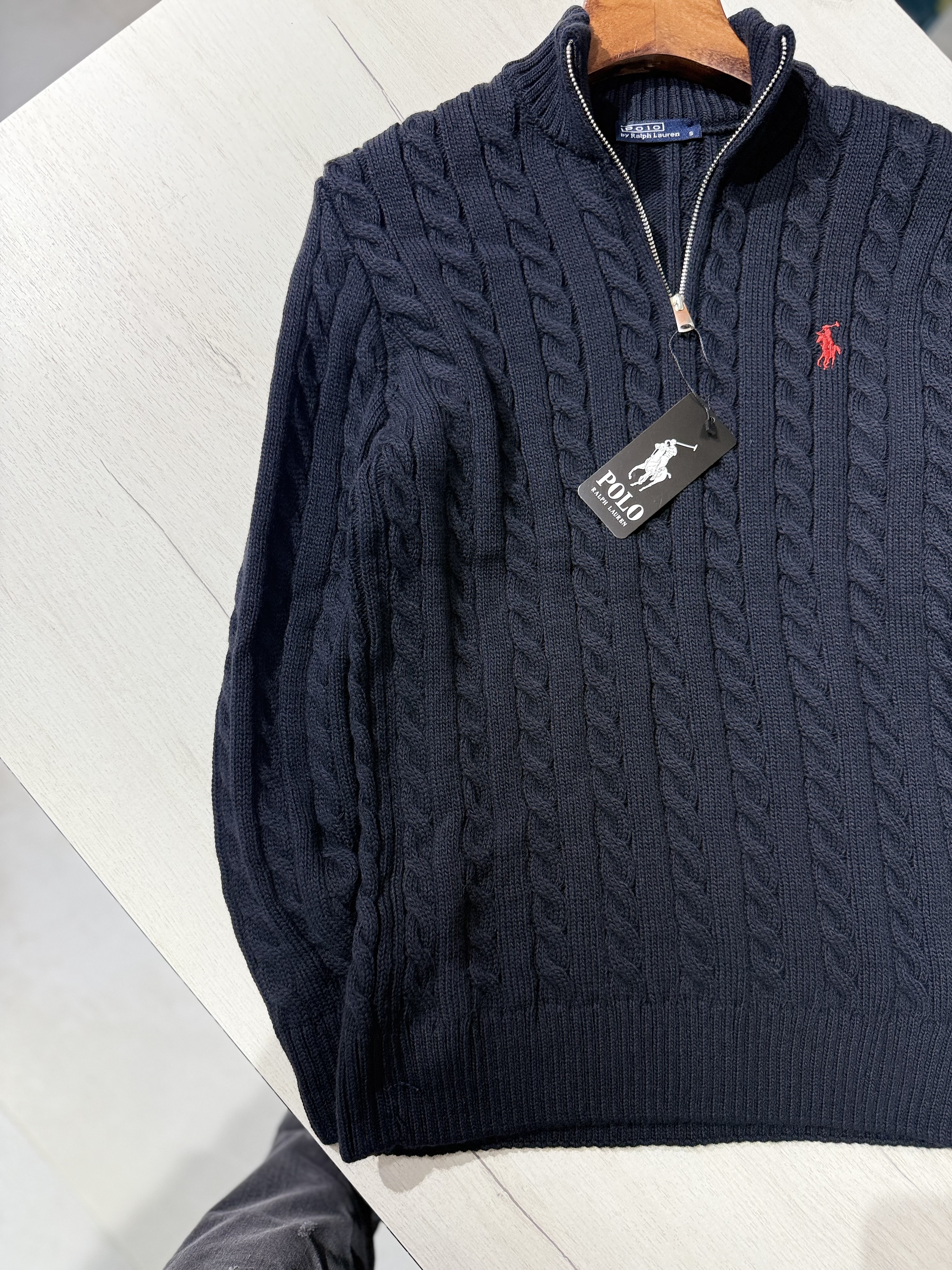 POLO RL Cable Knit Quarter Zip – Blu e Errët