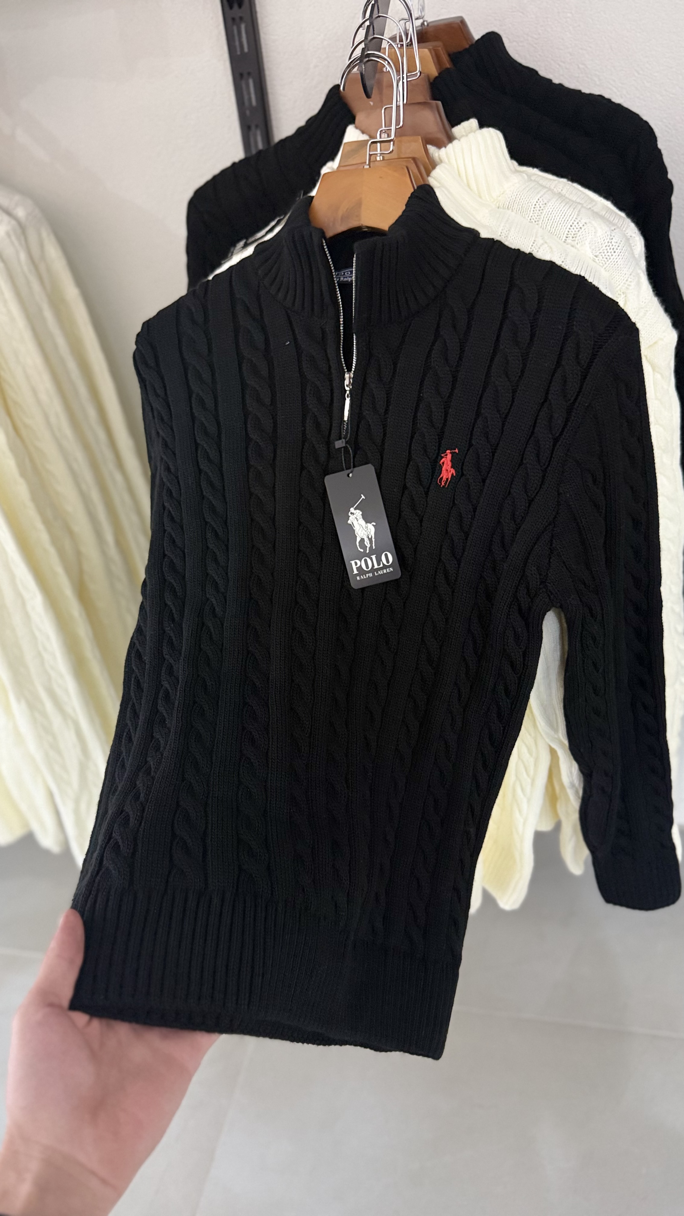 POLO QUARTER ZIP CABLE KNIT BLACK