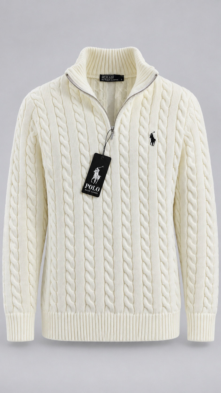 POLO QUARTER ZIP CABLE KNIT IVORY WHITE