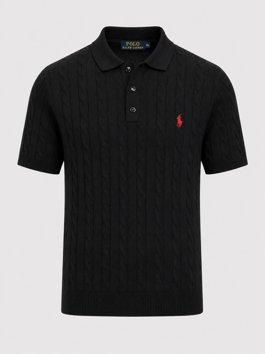 Black Cable-knit-Crest Polo